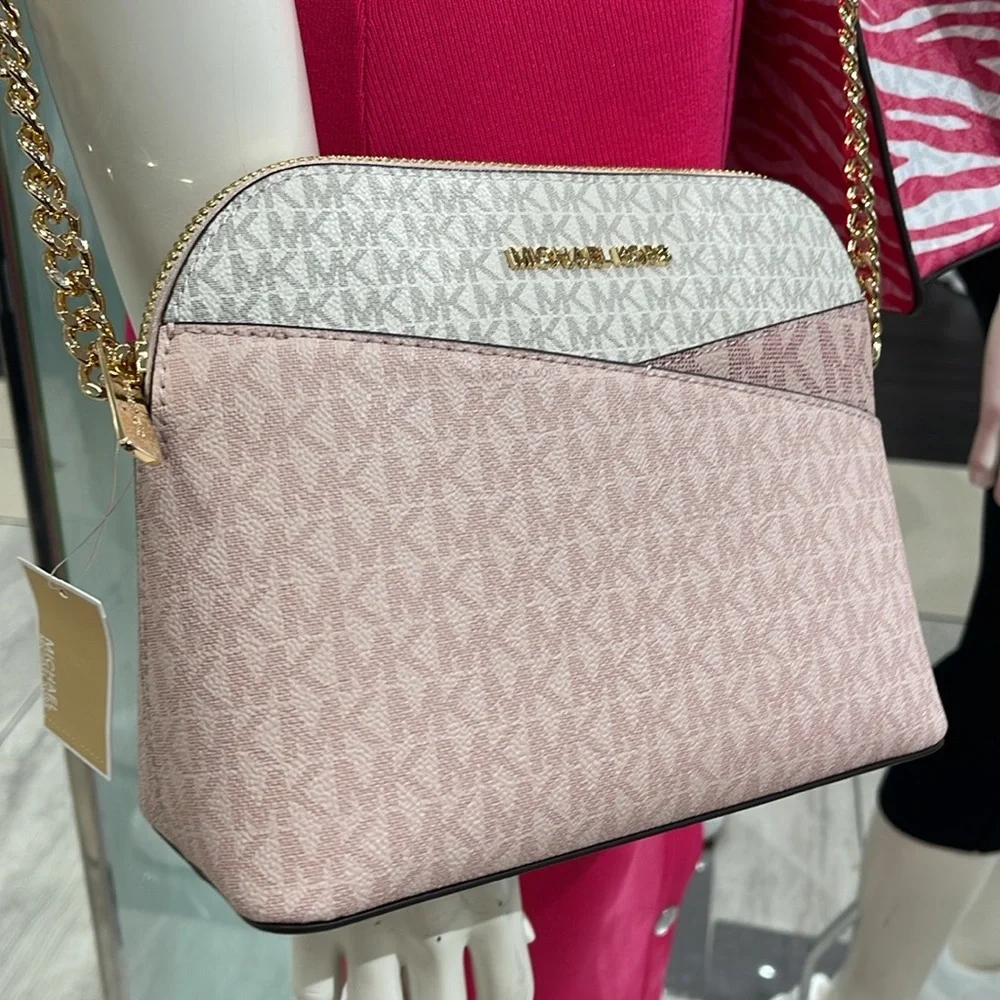Michael Kors Jet Set Travel Md Color-Block Signature Logo Crossbody Powder Blush